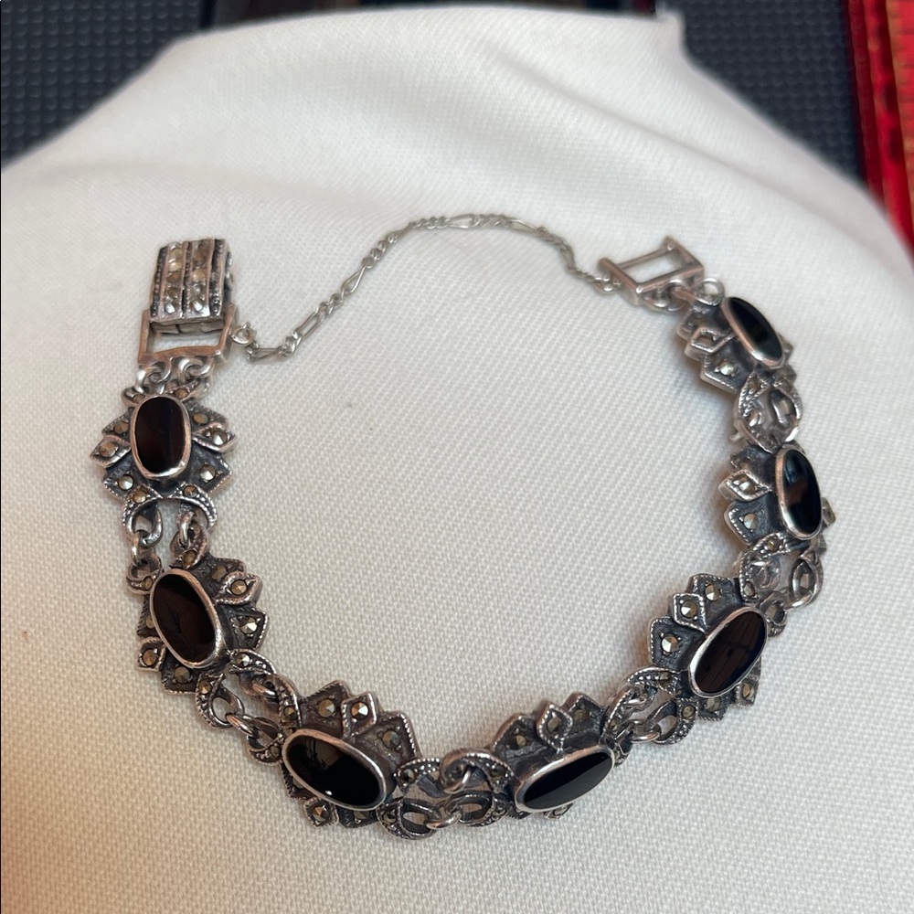 Vintage 925 Silver and Black Onyx Women's Bracelet - 6.25”